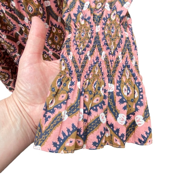 Figue Bella Short Dress in Floral Oasis Blush Cotton India Long Sleeve Tiered - Picture 10 of 15